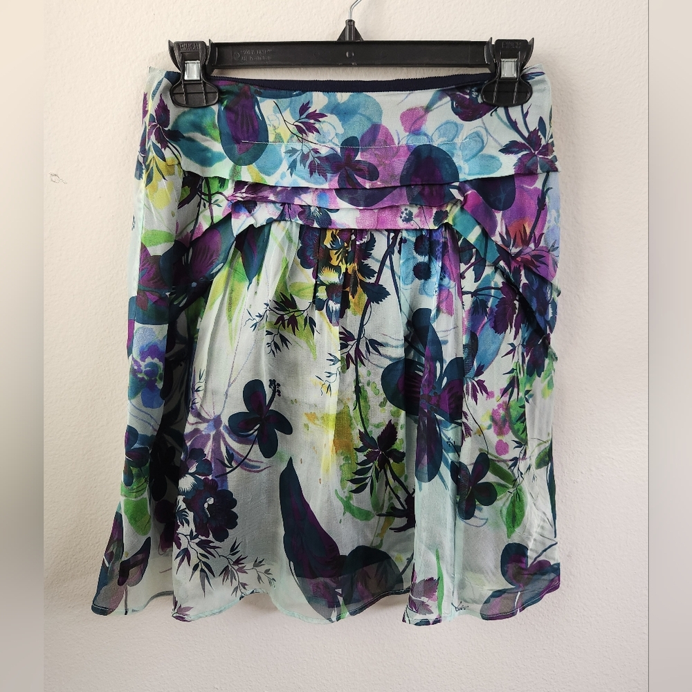 Anthropologie Weston Wear Fountain Flowers Silk Skirt Floral Size 0 Spring